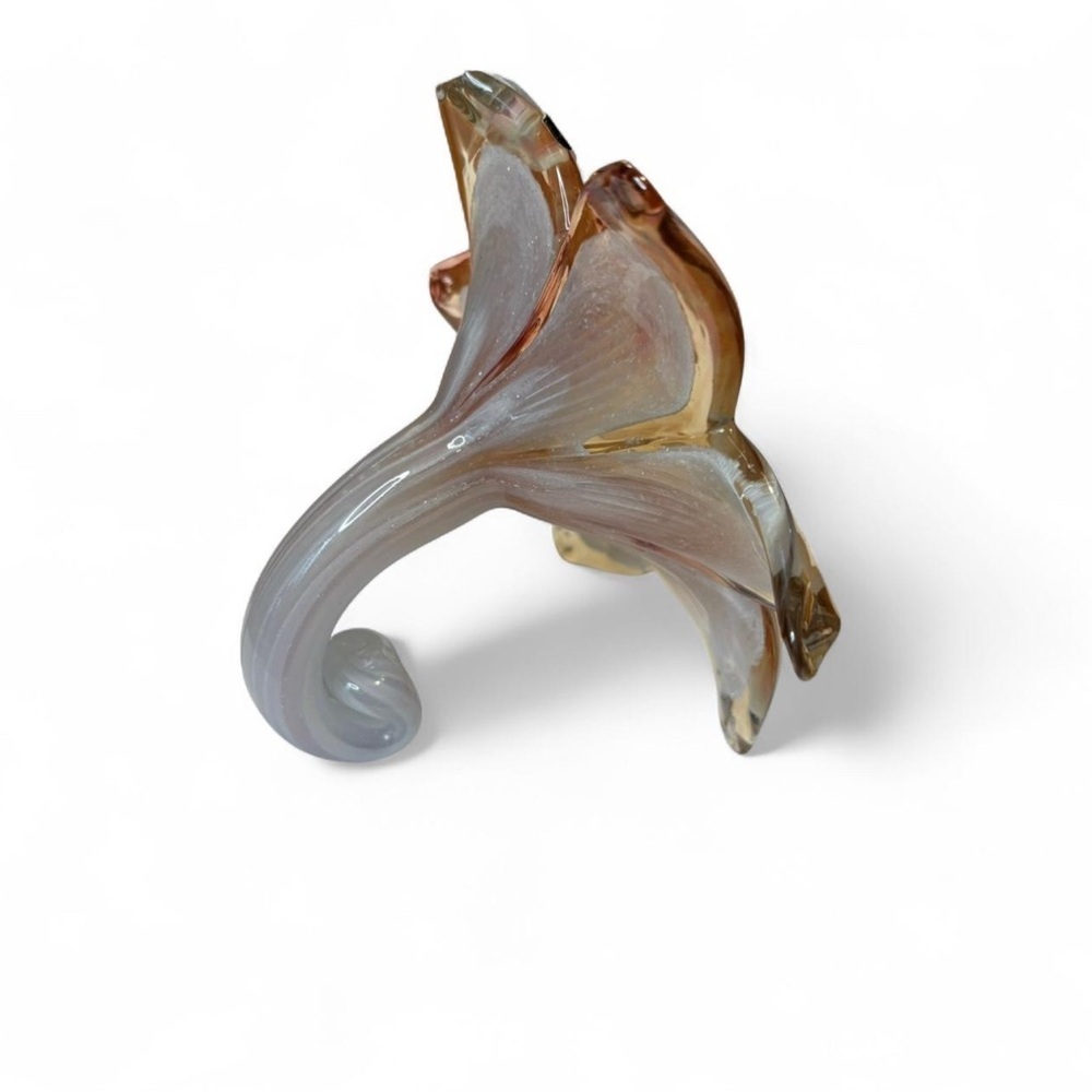 Murano Glass Flower Art Sculpture Italy Hand Blown Gold Flecks Pink Clear Chip - Picture 3 of 4
